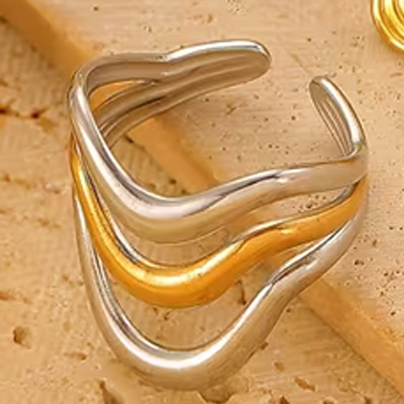 Trendy Color-Contrasting  Geometric Open Ring