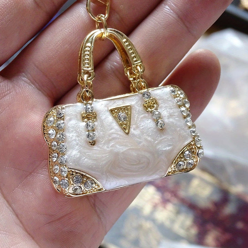 Mini Handväska Emalj Nyckelring Bling Rhinestone