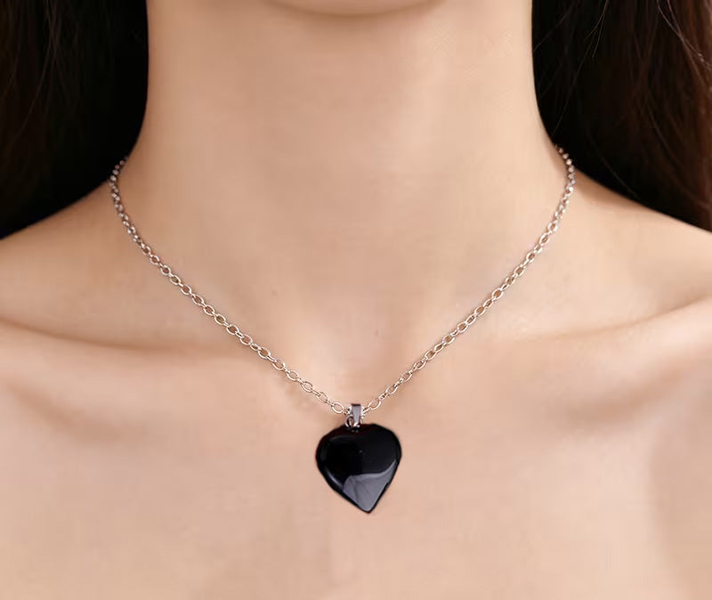 Kristall Obsidian Hjärta Hänge