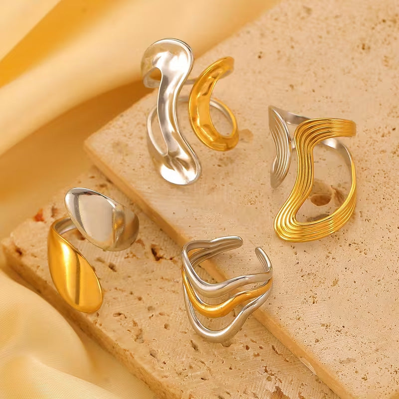 Trendy Color-Contrasting  Geometric Open Ring