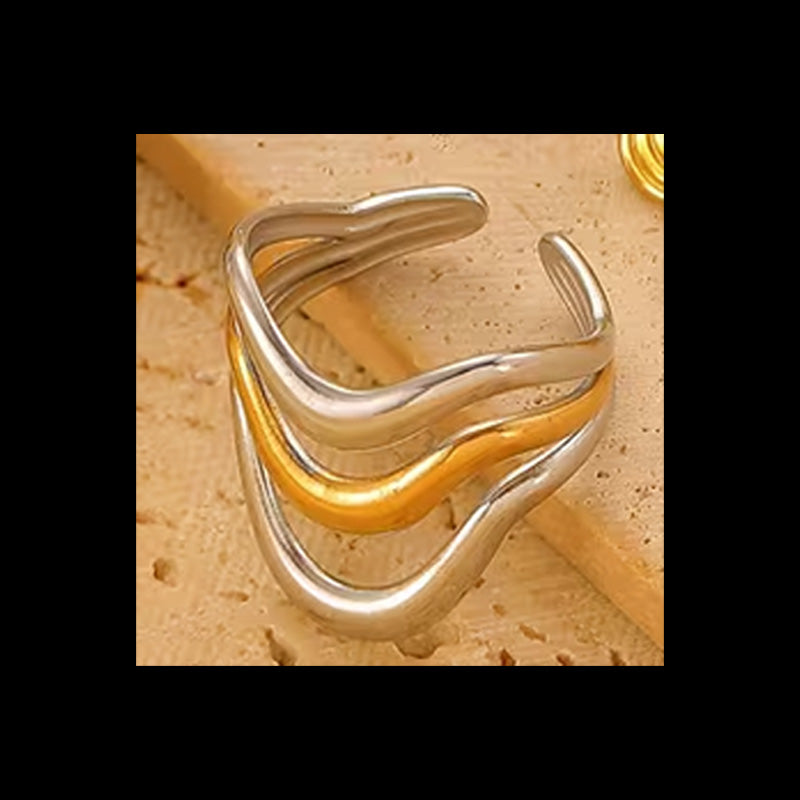 Trendy Color-Contrasting  Geometric Open Ring