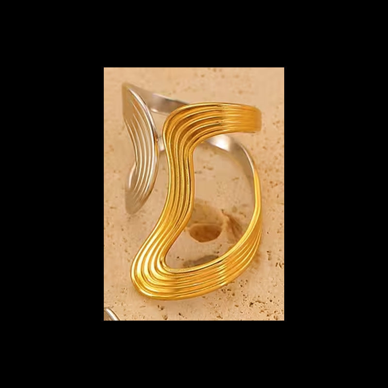 Trendy Color-Contrasting  Geometric Open Ring
