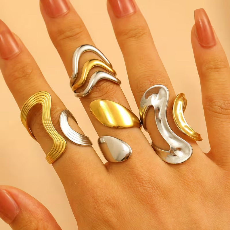 Trendy Color-Contrasting  Geometric Open Ring